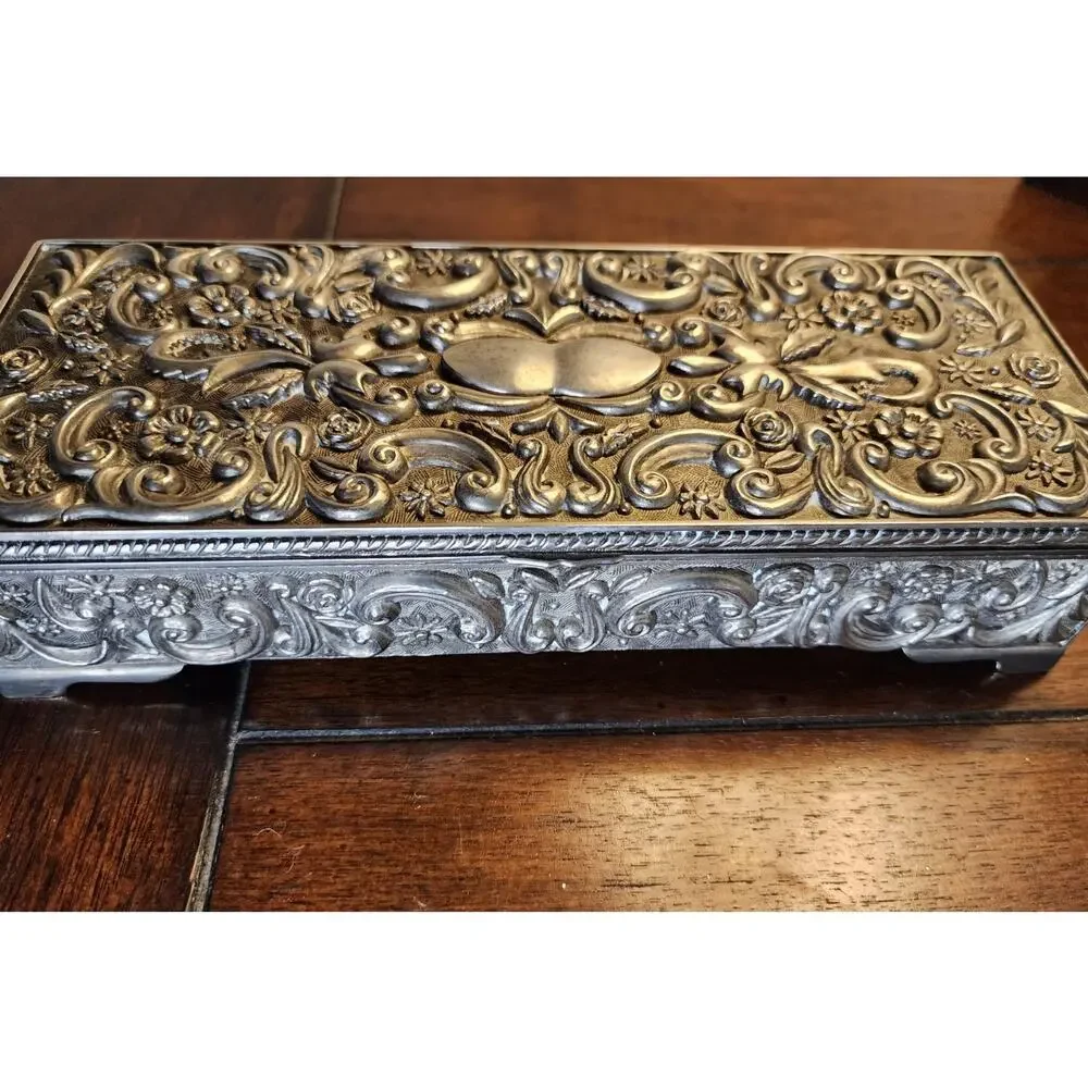 Vintage Godinger Silver Plated Jewelry Box 1992 Baroque Floral Design 9